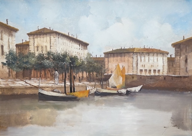 Guido Borelli (Italian, b.1952), oil on canvas, Venetian canal scene, signed, details verso. Condition - good